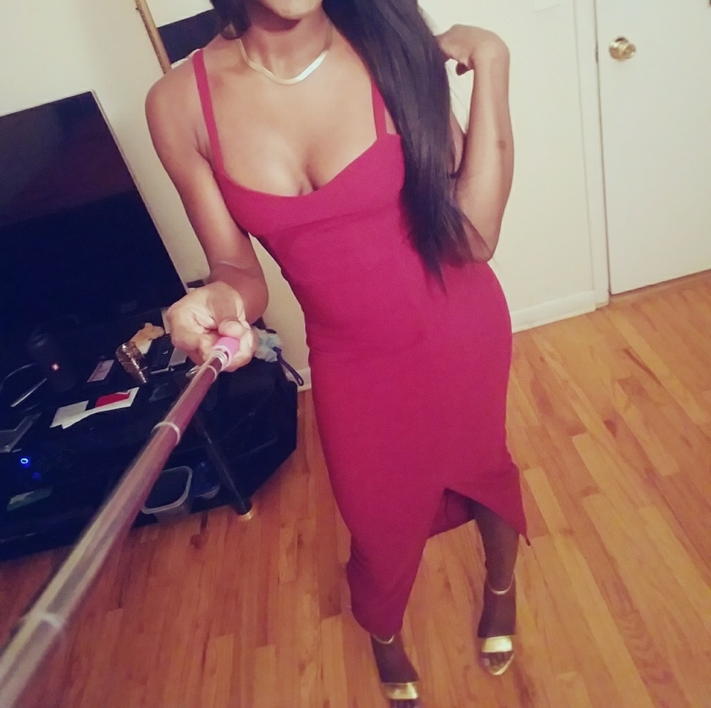 Midi Fitted Dress w/ a Low Slit